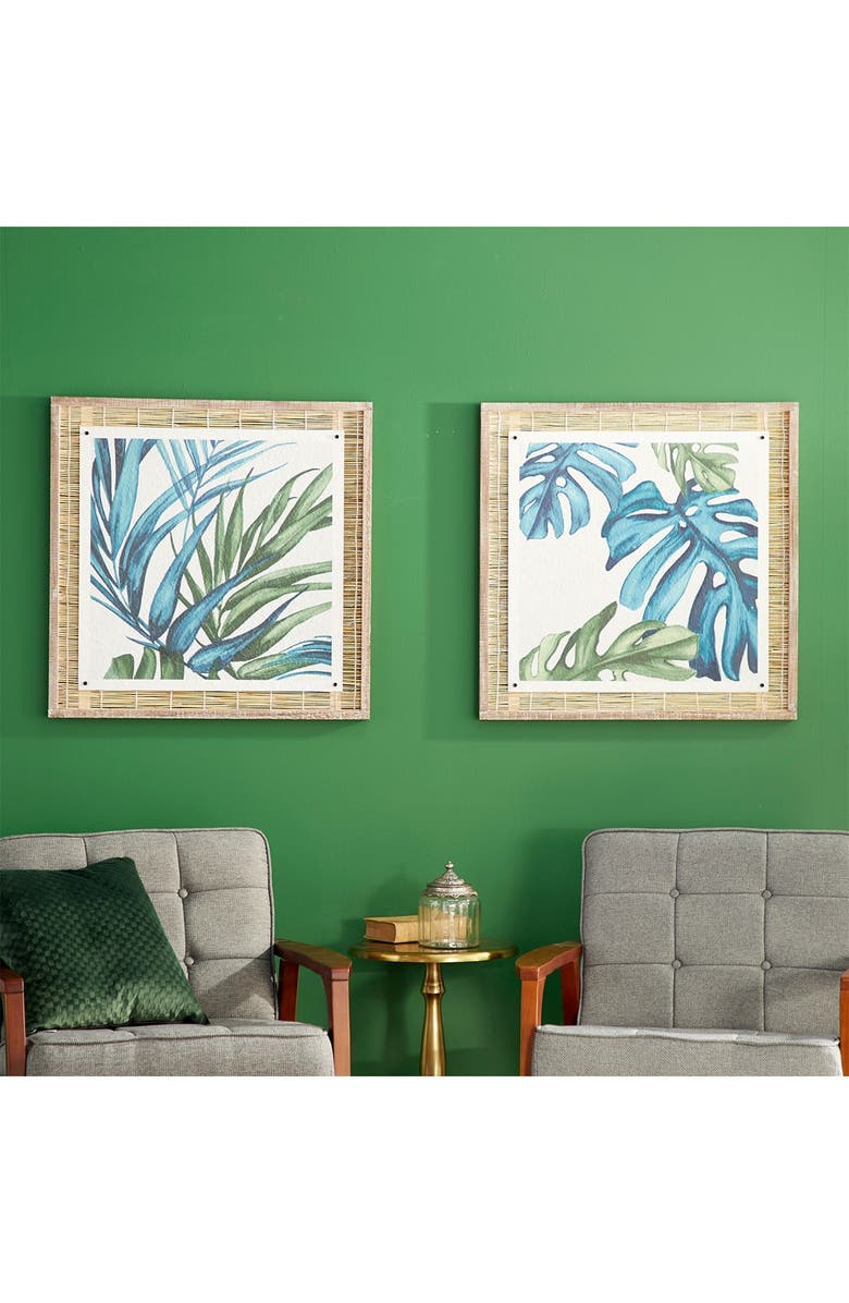 WILLOW ROW Square Blue And Green Botanical Leaves On Paper Wood Wall ...