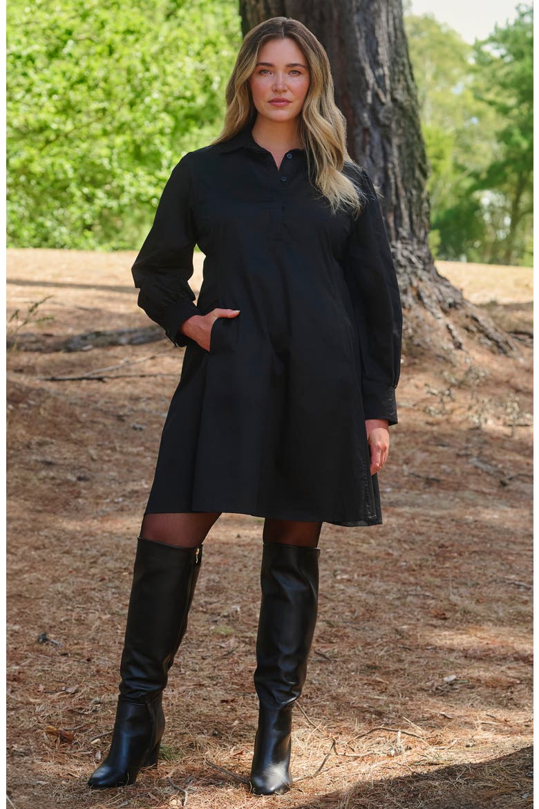 Asher Long Sleeve Cotton Shirtdress, Alternate, color, BLACK