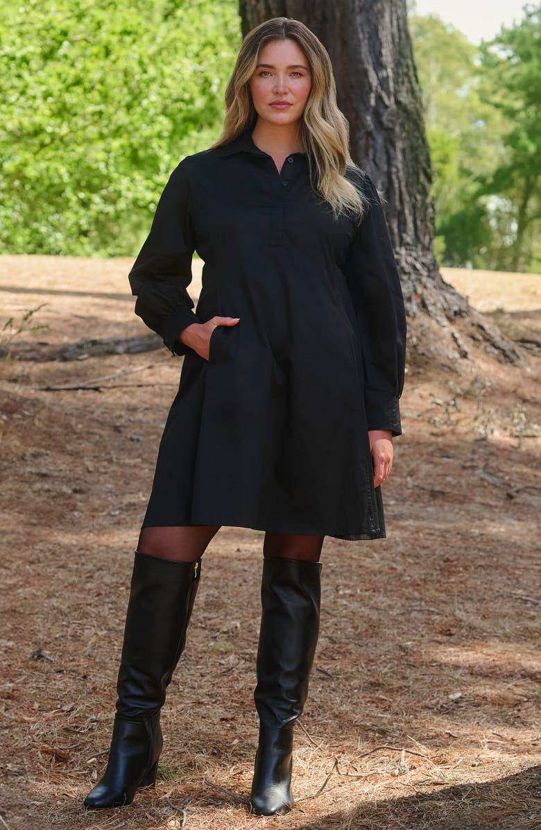 Estelle Asher Long Sleeve Cotton Shirtdress, Alternate, color, Black