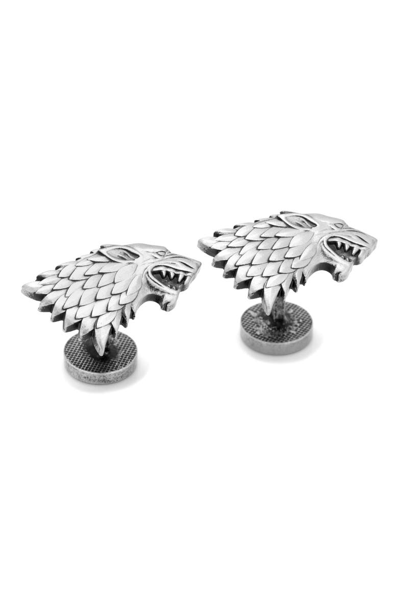Stark Dire Wolf Cuff Links, Main, color, SILVER