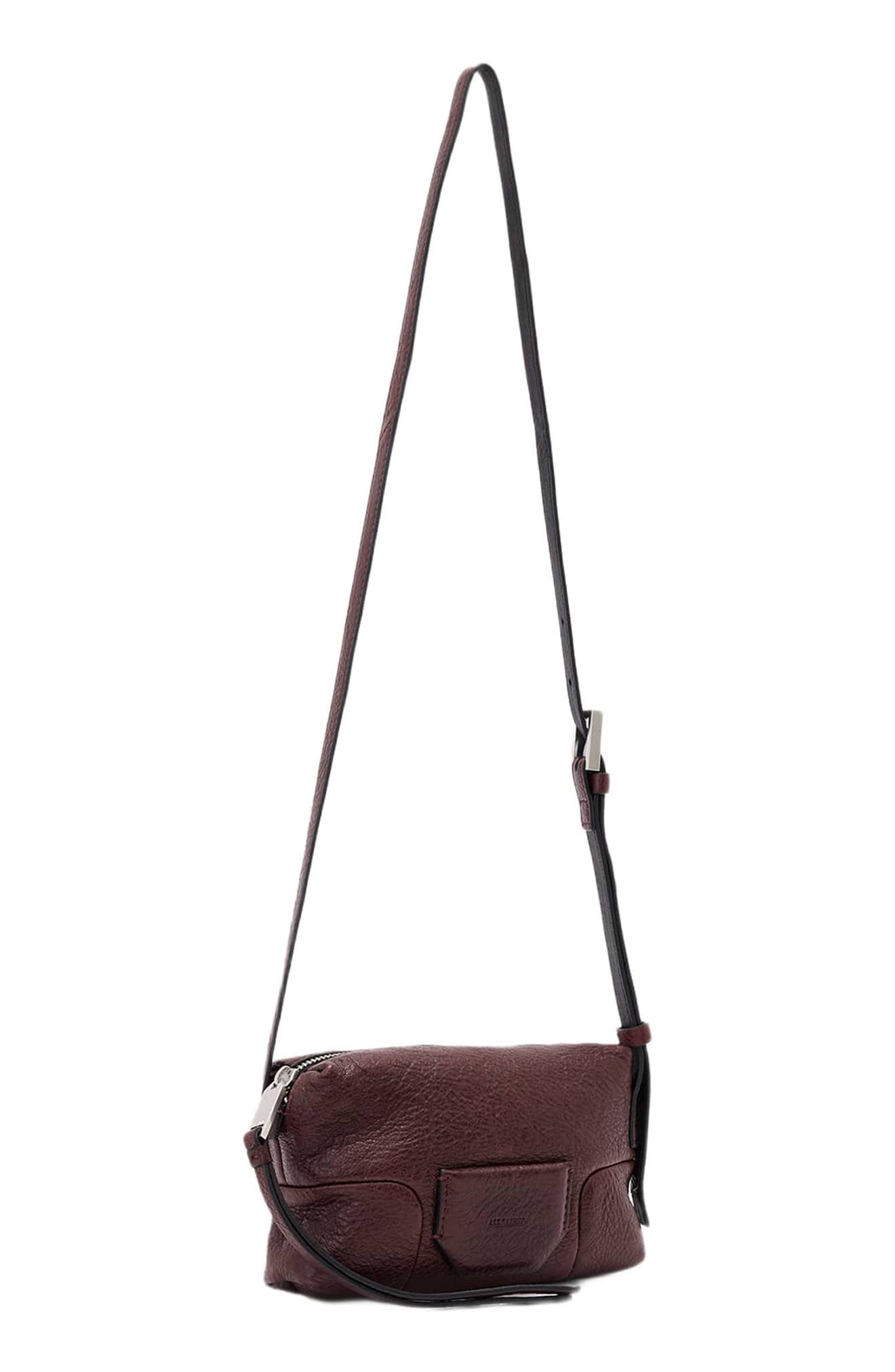 Ares Compact Leather Crossbody Bag, Alternate, color, BRNT UMBR RED/ SLVR