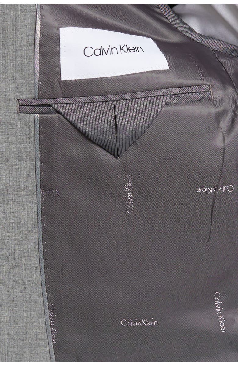 Calvin Klein Light Grey Plaid Wool Blend Two Button Notch Lapel Suit, Alternate, color, 