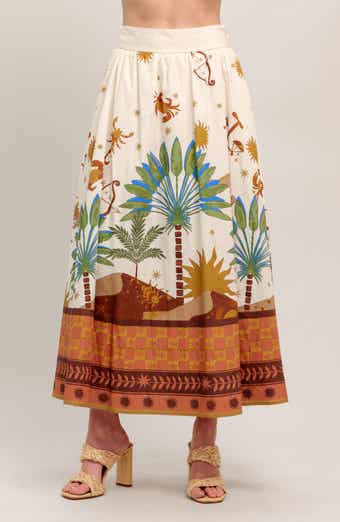 FLYING TOMATO Tropical Print Midi Skirt