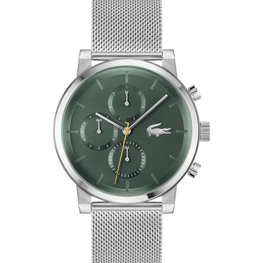 Lacoste Men's Replay Silver Tone Stainless Steel Mesh Bracelet Watch, 44mm In Green