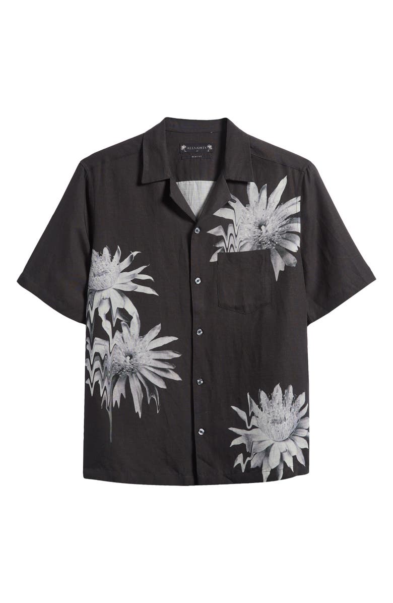 AllSaints Floraze Floral Graphic Button-Up Camp Shirt, Main, color, Jet Black