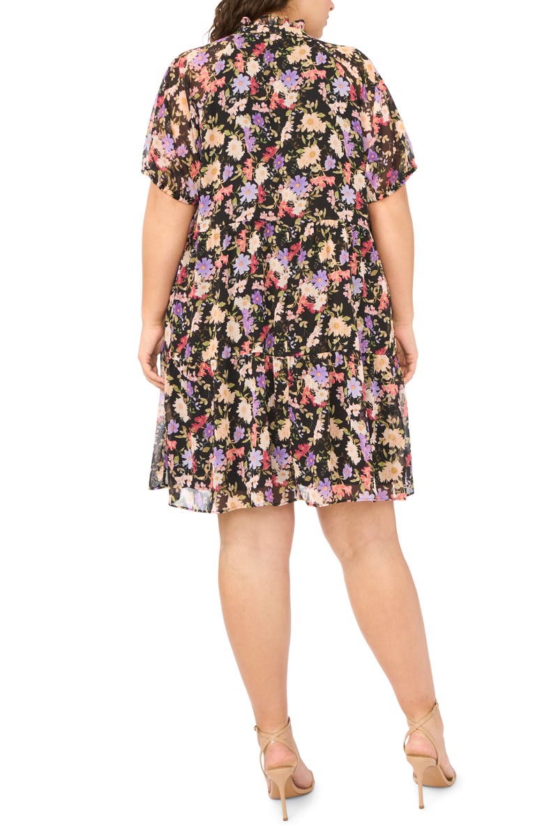 CeCe Floral Short Sleeve Babydoll Dress, Alternate, color, Rich Black