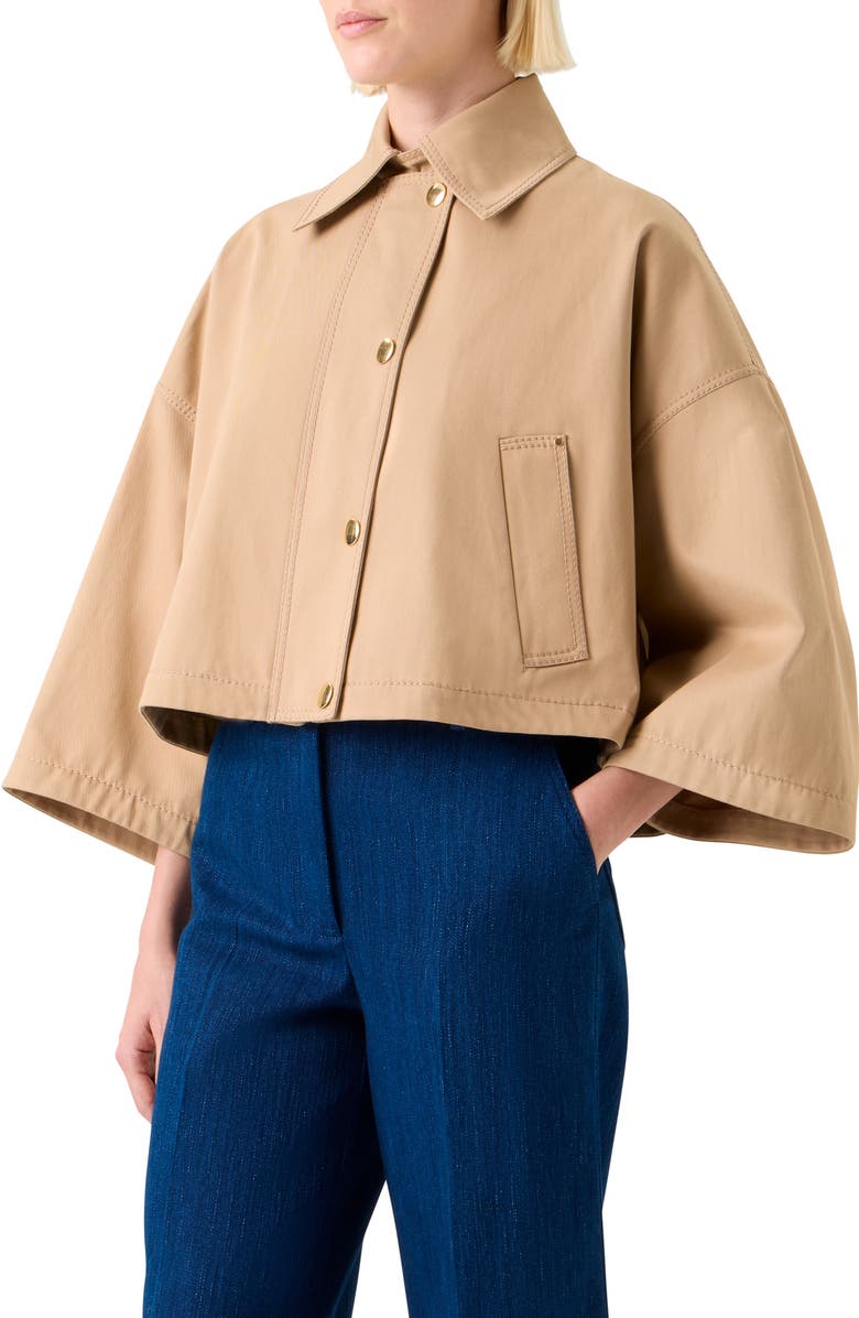 Akris punto Water Repellent Cotton Garbardine Crop Car Coat, Alternate, color, Beige