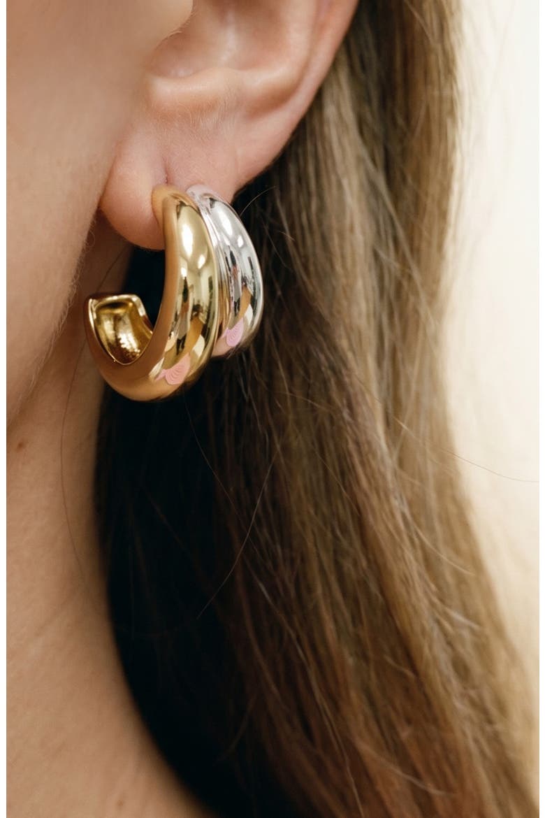 Two-Tone Double Hoop Earrings, Alternate, color, TWO TONE