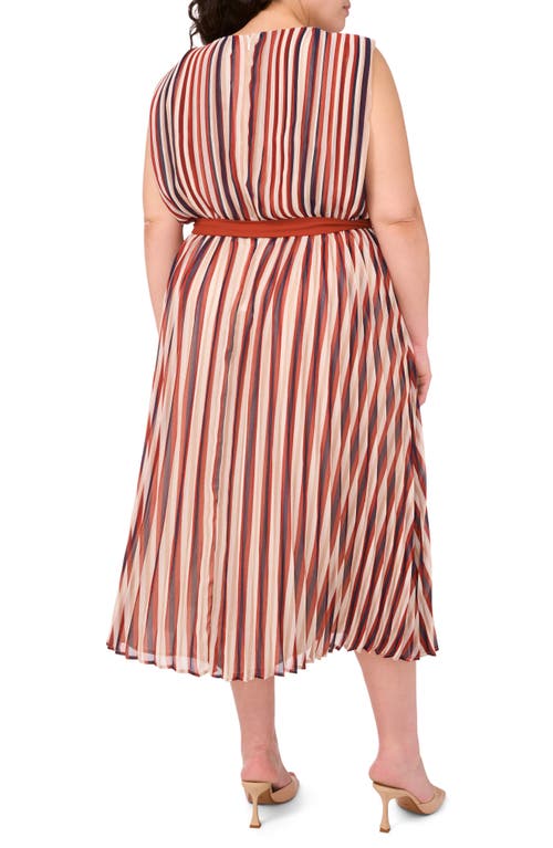 Halogen ® Brandy Street Stripe Pleated Belted Midi Dress In Brown