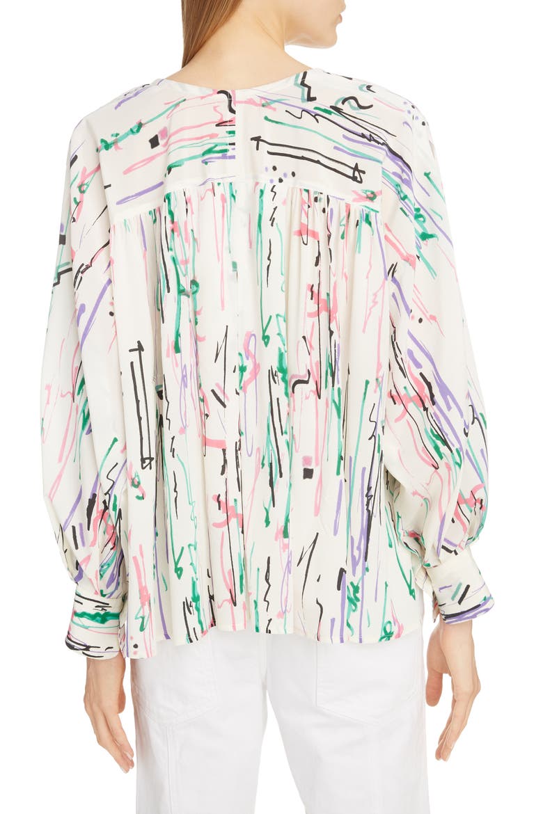 Scribble Print Stretch Silk Blouse, Alternate, color, ECRU