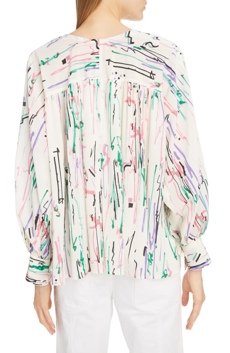 Isabel Marant Scribble Print Stretch Silk Blouse, Alternate, color, 