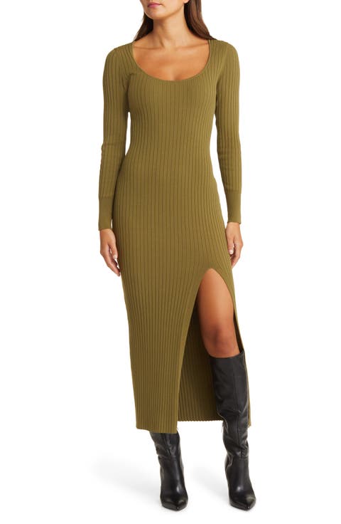 Scoop Neck Long Sleeve Rib Sweater Dress