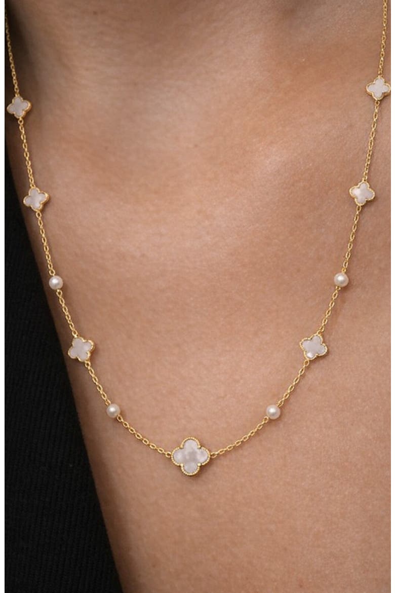 Clover Mother of Pearl & Pearl Necklace, Alternate, color, GOLD