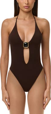 Naked Wardrobe Halter Deep V-Neck Bodysuit