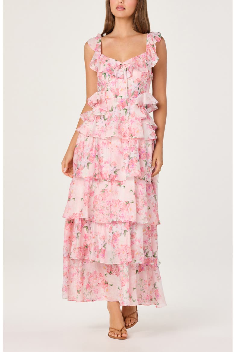 Adessa Floral Ruffle Trim Tiered Dress, Alternate, color, PINK FLORAL