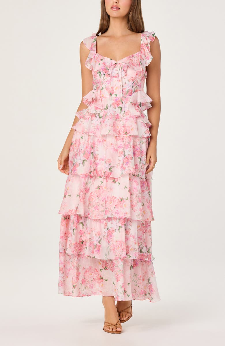 ASTR the Label Adessa Floral Ruffle Trim Tiered Dress, Alternate, color, Pink Floral