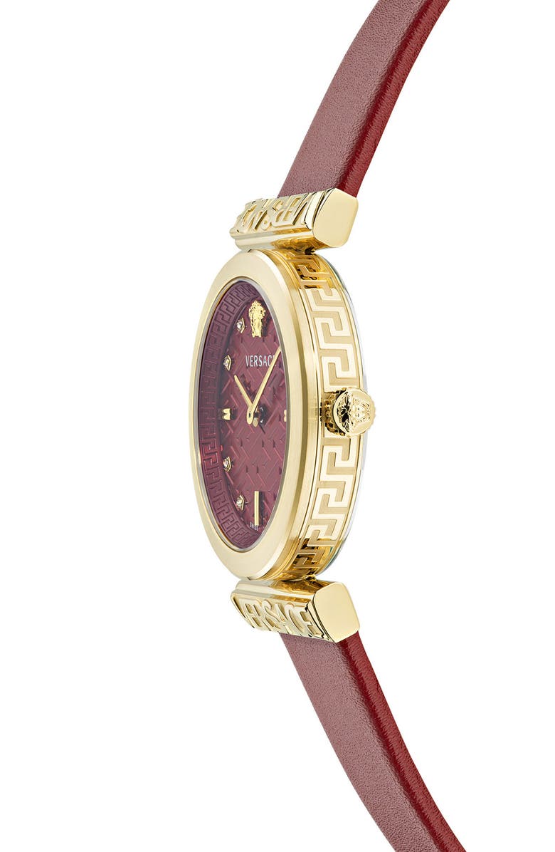 Versace Regalia Leather Strap Watch, 34mm, Alternate, color, 