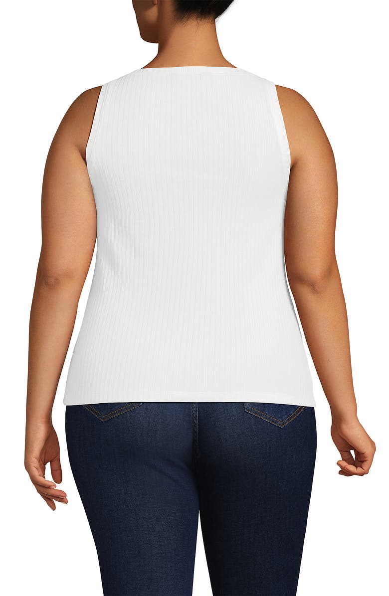 Lands' End Plus Size Pointelle Rib UNeck Tank, Alternate, color, White