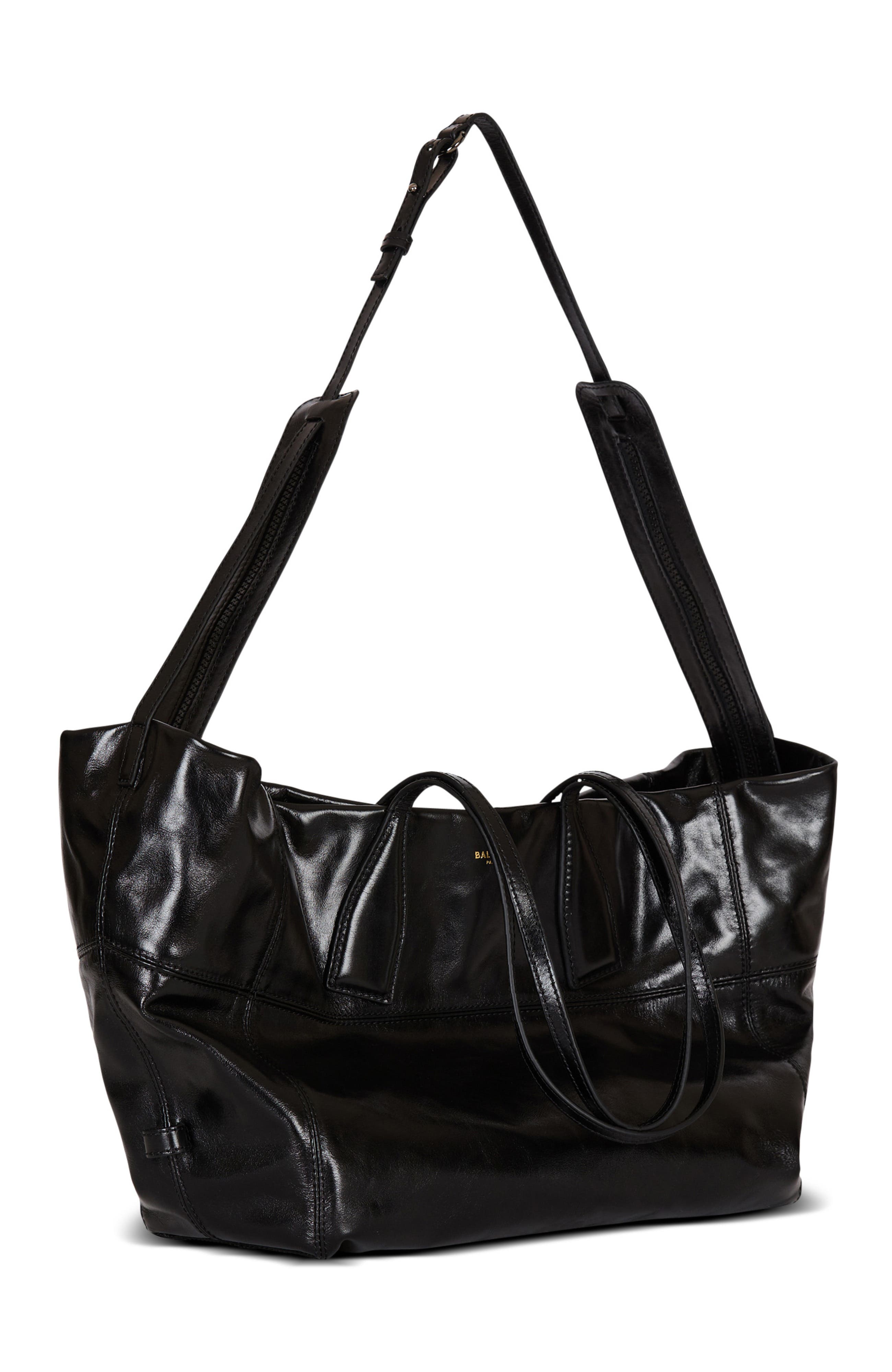 Balmain Track Shiny Leather Tote Bag, Alternate, color, 