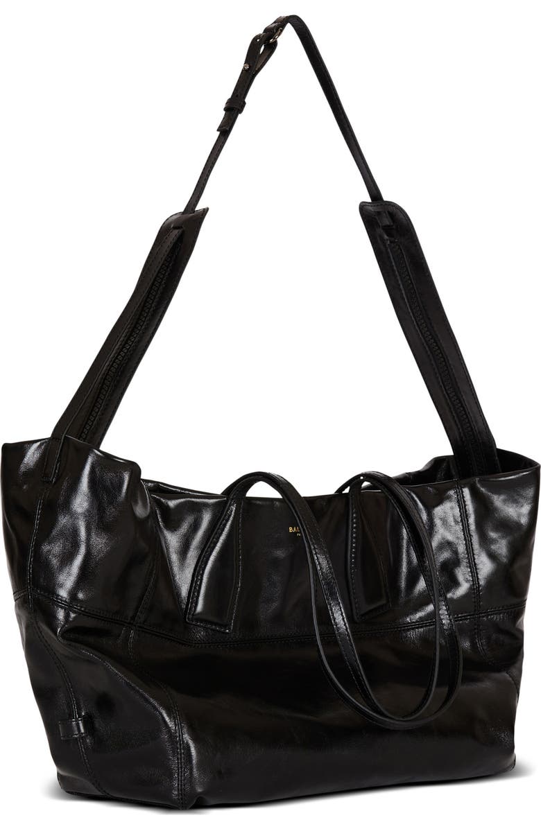 Balmain Track Shiny Leather Tote Bag, Alternate, color,