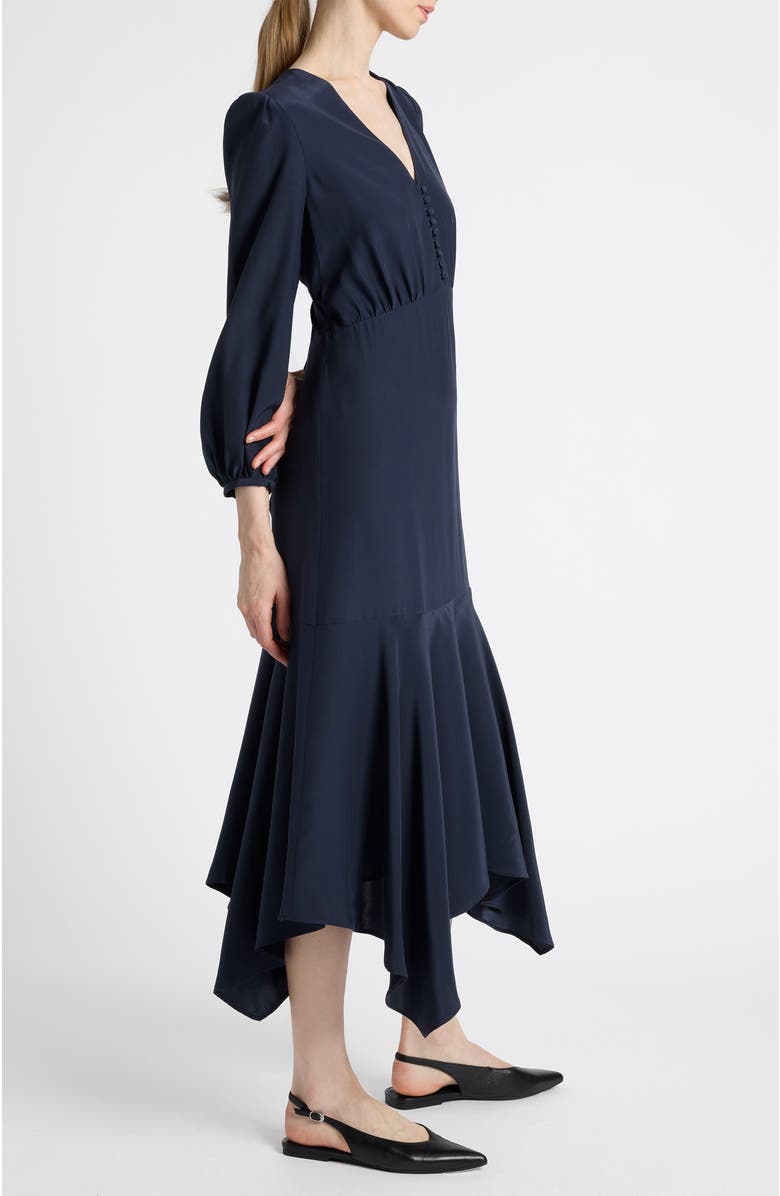Santorelli Carina Silk Midi Handkerchief Dress, Alternate, color, Midnight