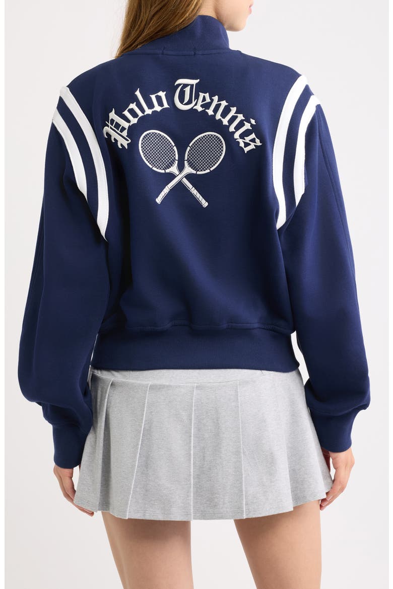 Double Knit Tennis Graphic Cotton Blend Zip Front Sweatshirt, Alternate, color, NAVY