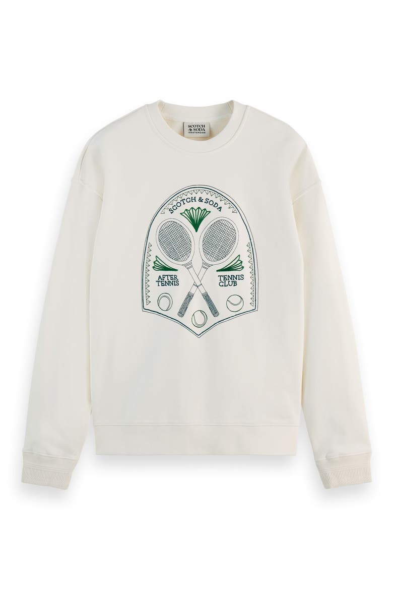 Tennis Embroidered Cotton Graphic Sweatshirt, Alternate, color, SWAN