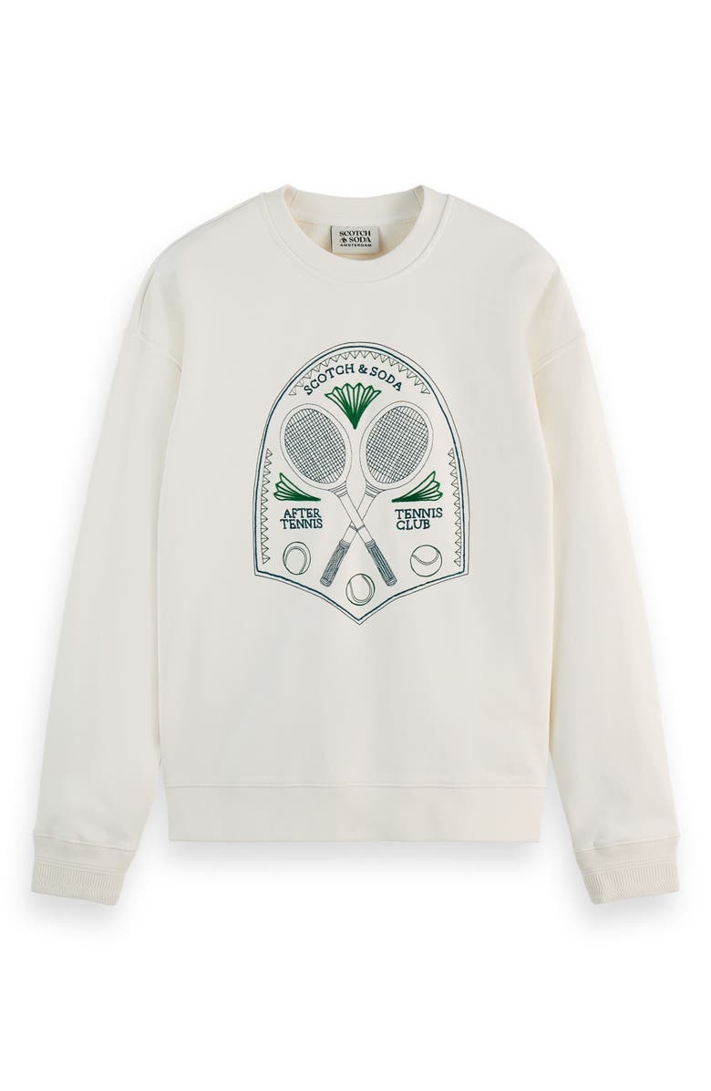 Scotch & Soda Tennis Embroidered Cotton Graphic Sweatshirt, Alternate, color, Swan