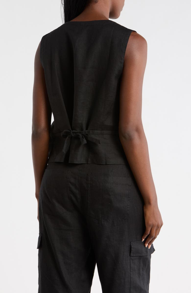 Eileen Fisher V-Neck Organic Linen Vest, Alternate, color, Black