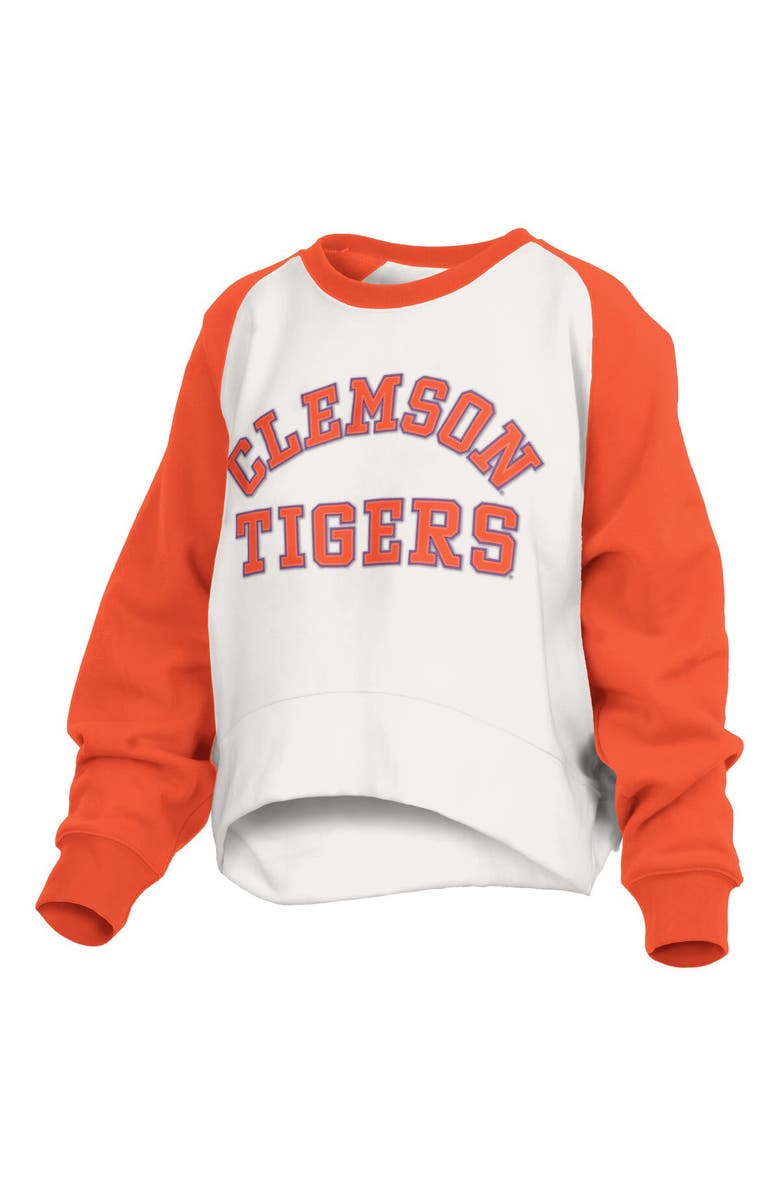 PRESSBOX Women's Pressbox White Clemson Tigers Lotus Raglan Pullover Sweatshirt, Alternate, color, 
