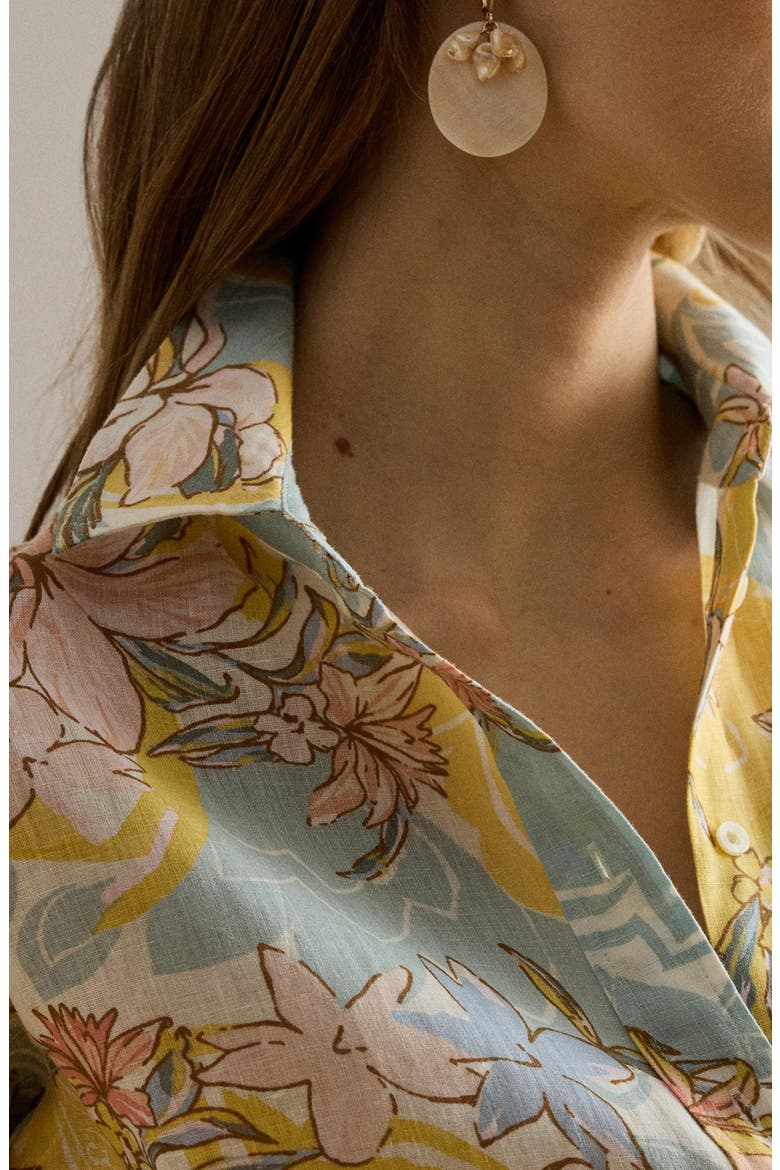 Floral Print Linen Shirt, Alternate, color, CREAM/ BLUE MULTI