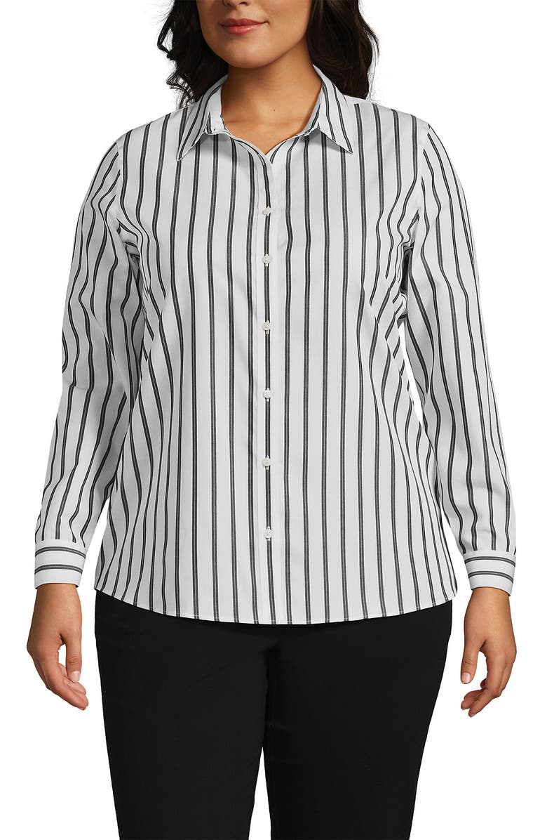 Lands' End No Iron Supima Cotton Long Sleeve Shirt, Main, color, Black Dual Stripe