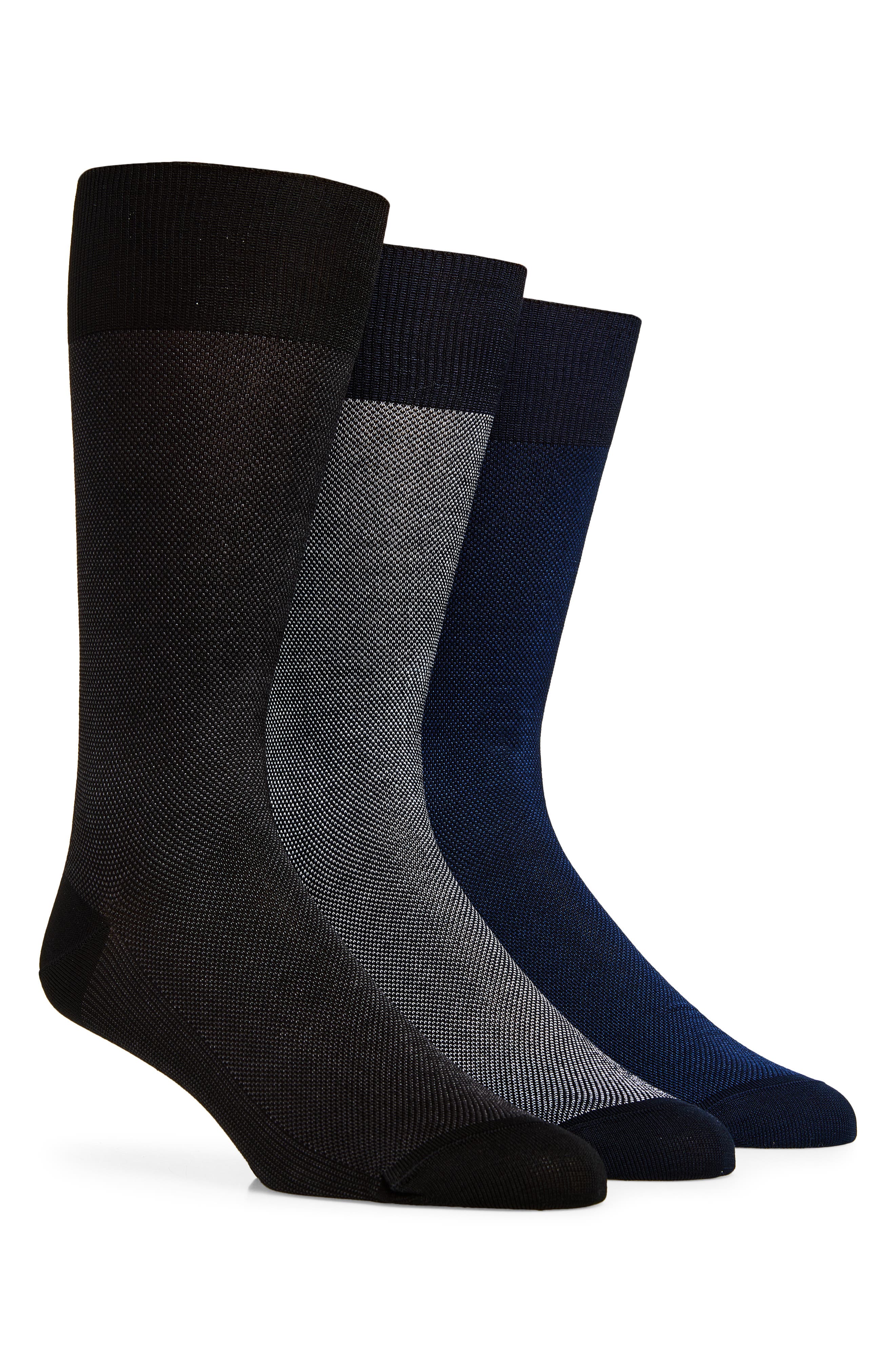 3-Pack Assorted Solid Birdseye Dress Socks