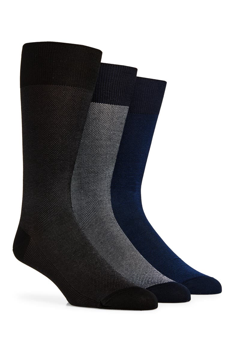 3-Pack Assorted Solid Birdseye Dress Socks, Main, color, NAVY