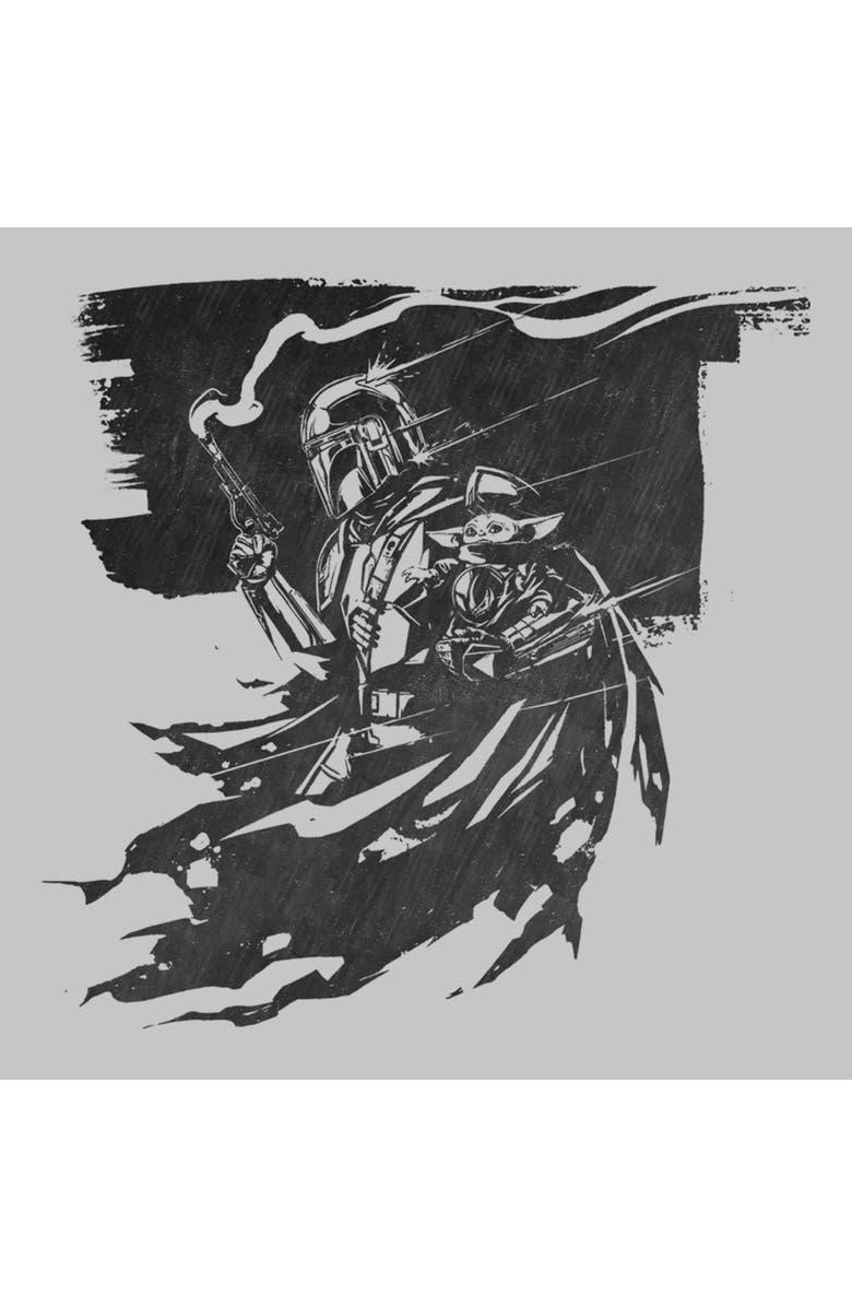 Star Wars: The Mandalorian and Grogu Junior's Star Wars The Mandalorian and Grogu Din Djarin and The Child Powerful Scene  Graphic T-Shirt, Alternate, color, Athletic Heather