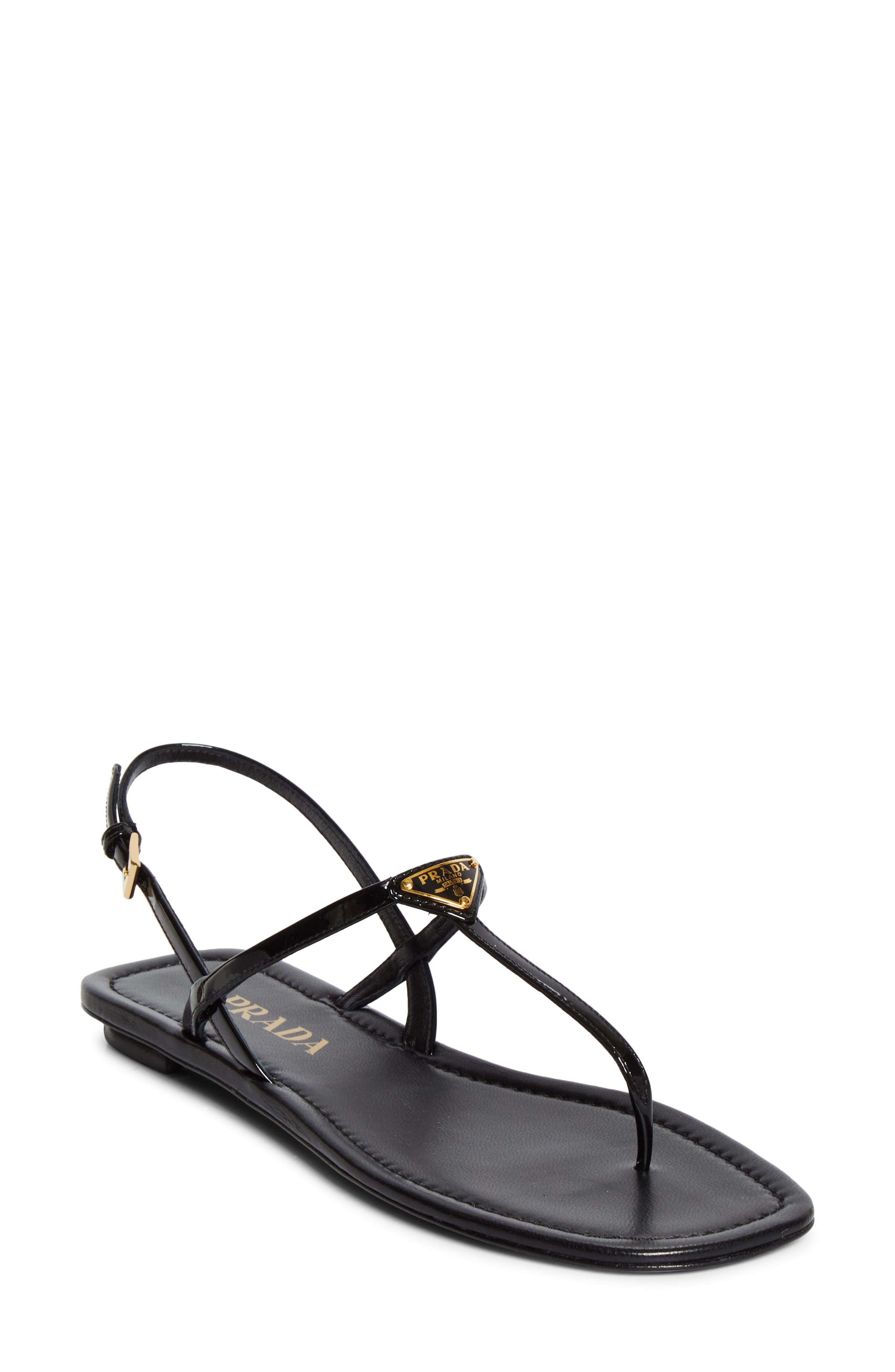 Prada Triangle Logo Sandal, Main, color, Nero