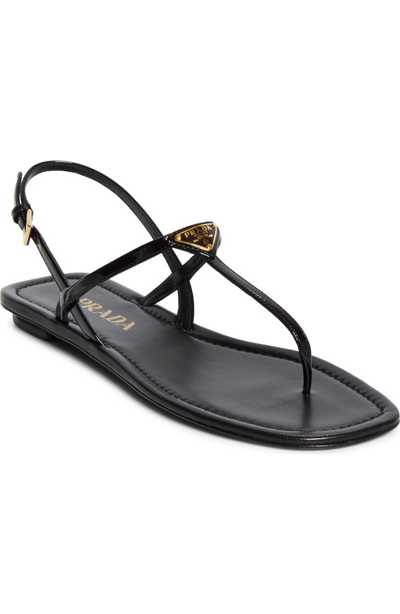 Prada Triangle Logo Sandal, Main, color, Nero