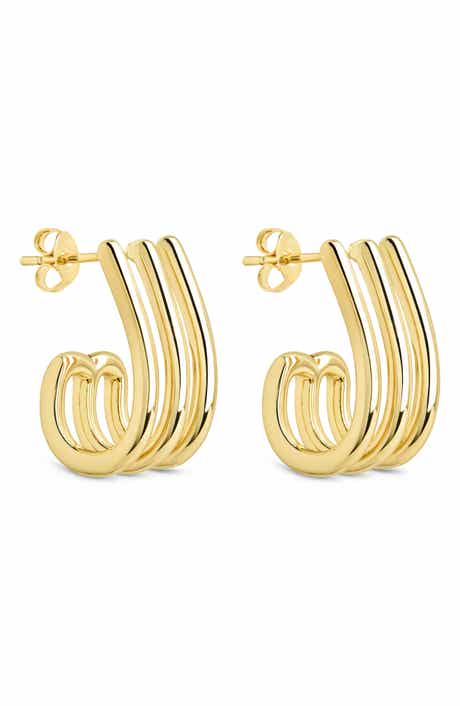 Sterling Forever Marcel Triple Row Huggie Hoop Earrings
