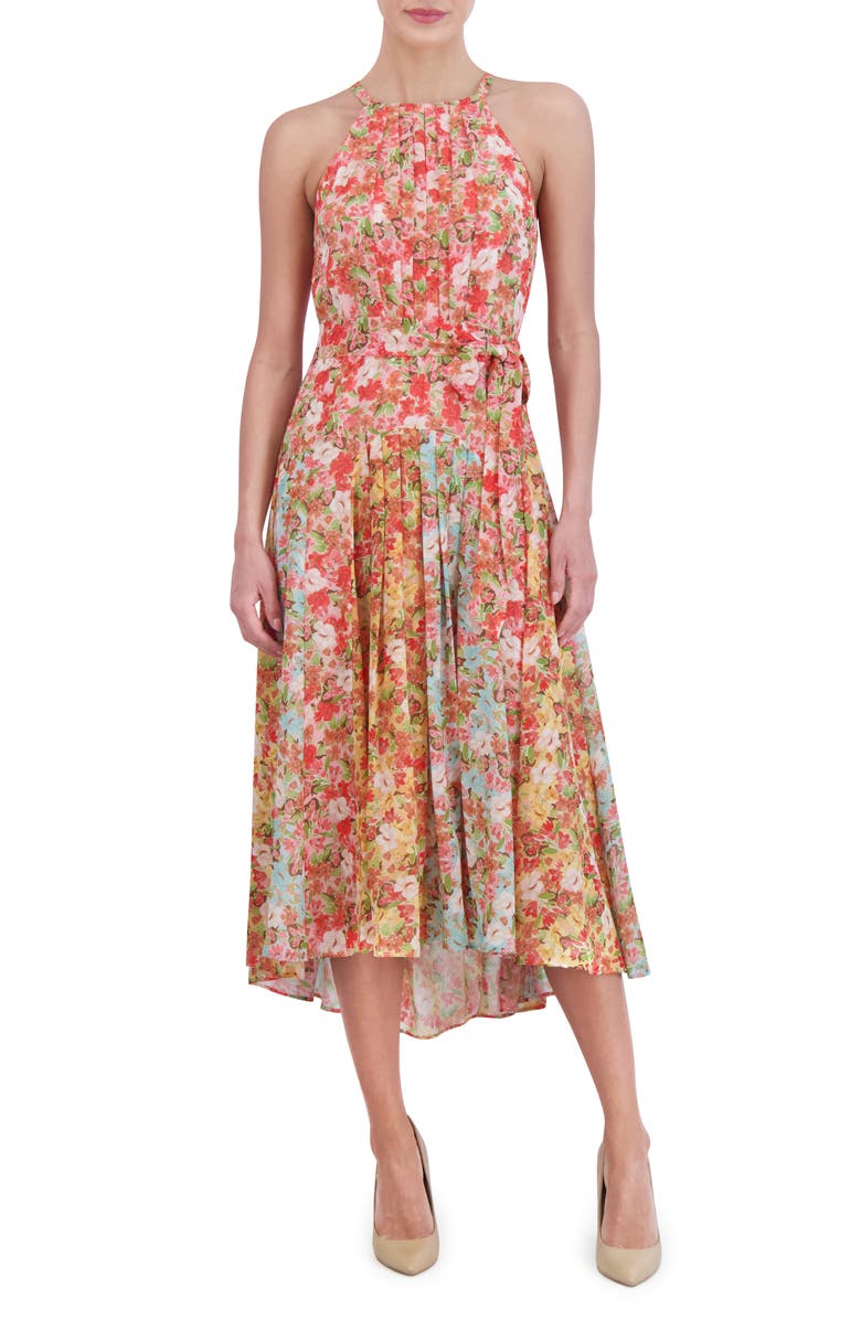 Vince Camuto Floral Halter Neck Chiffon Dress, Main, color, 