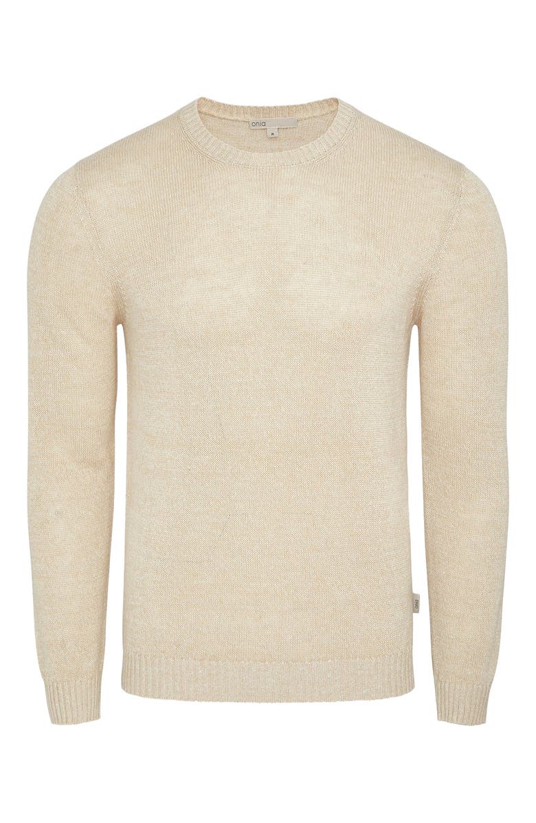 Onia Silk Linen Long Sleeve Crewneck Sweater, Alternate, color, Taupe