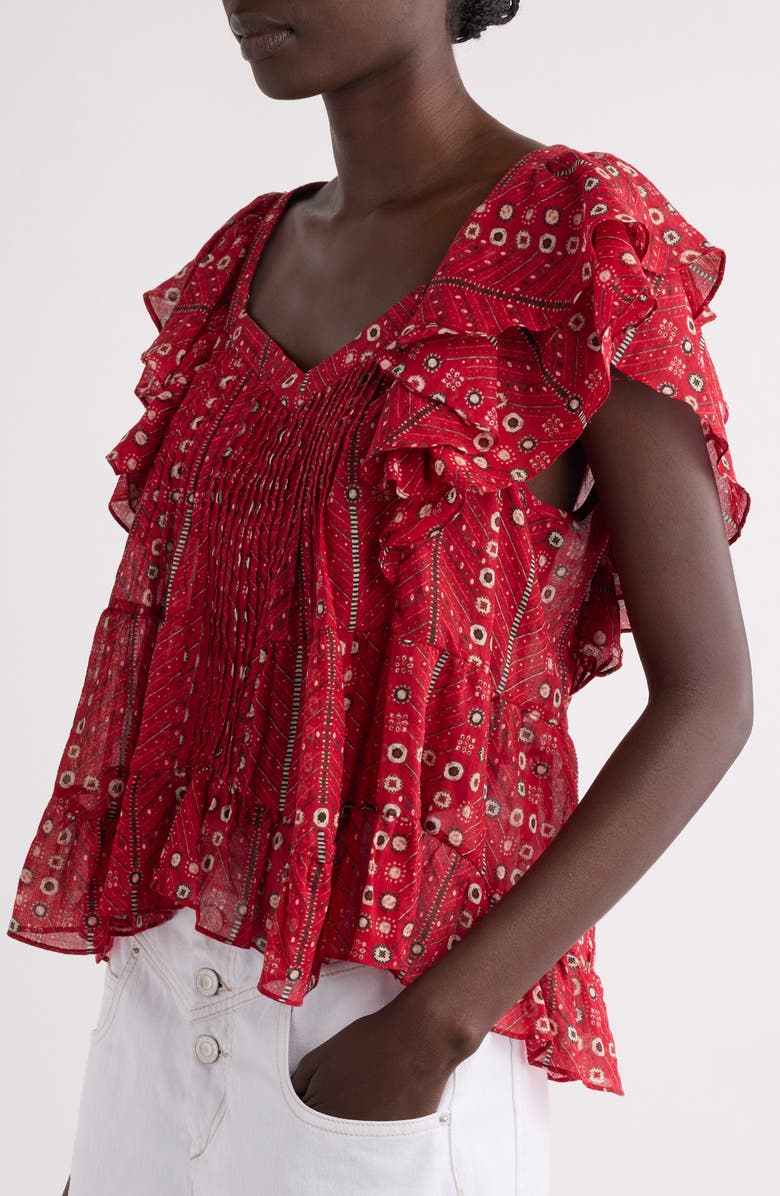 Isabel Marant Étoile Madrana Print Flutter Sleeve Top, Alternate, color, Red