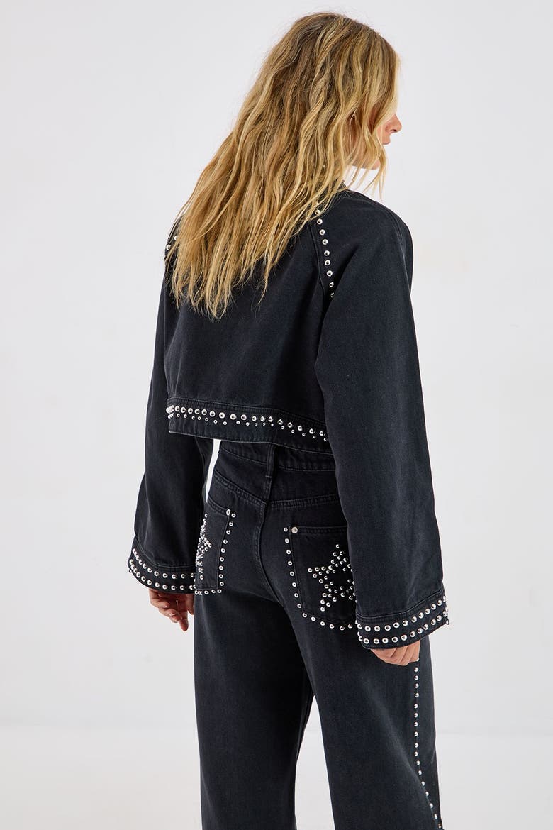 Studded Denim Jacket, Alternate, color, Washed Black