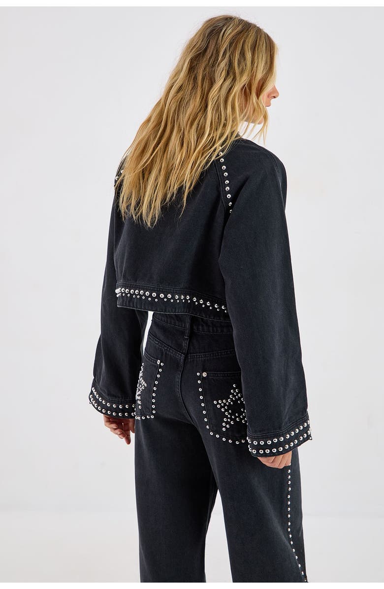 NASTY GAL Studded Denim Jacket, Alternate, color, Washed Black