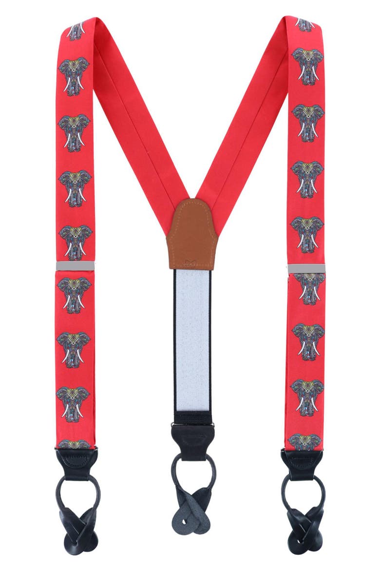 Trobal Elephant Print Silk Suspenders, Main, color, RED