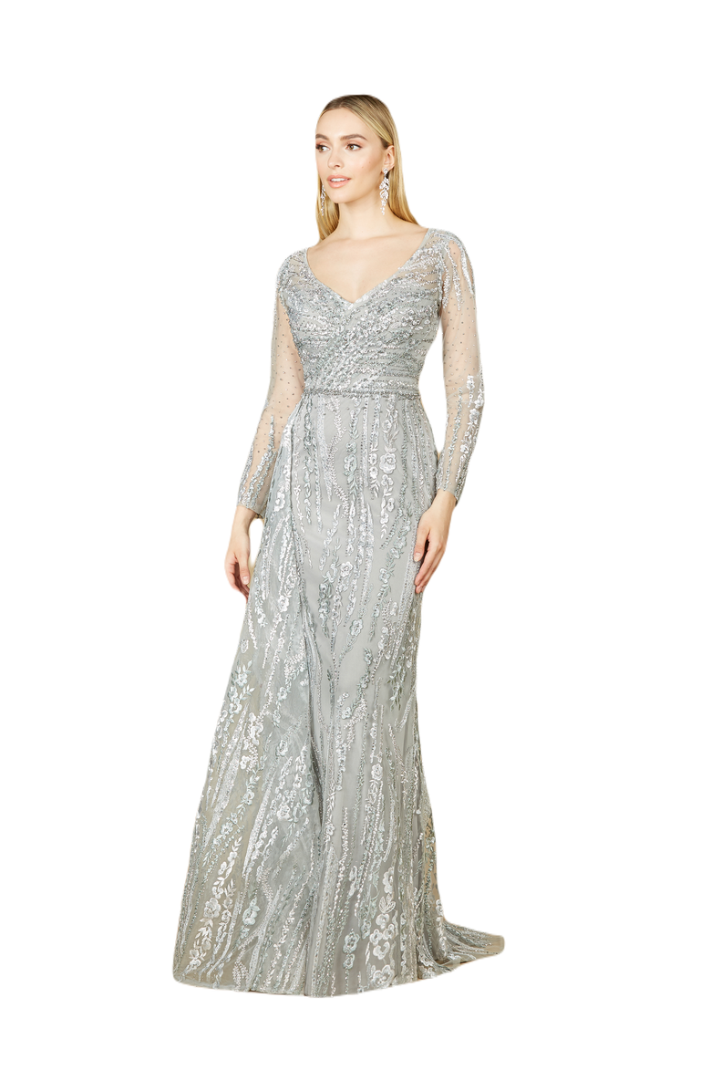 LARA New York Asymmetrical Skirt Overlay Dress with Long Sleeves, Main, color, Stonemulti