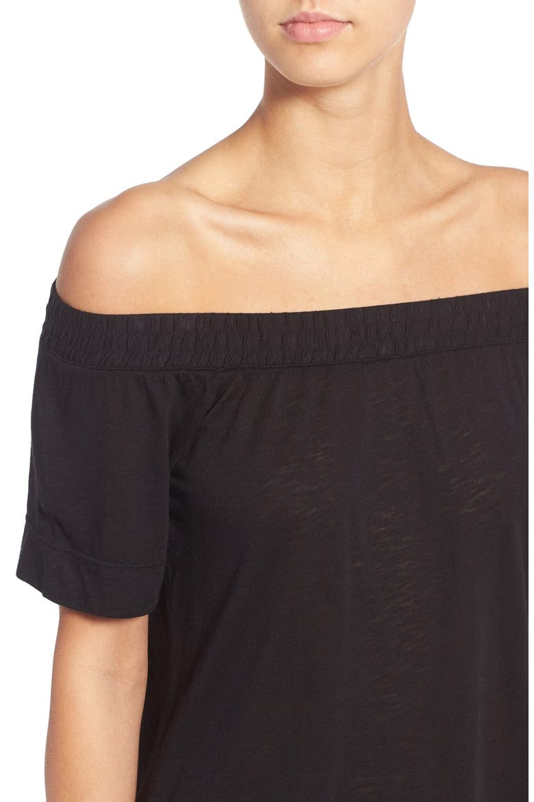 Slub Knit Off the Shoulder Top, Alternate, color, BLACK