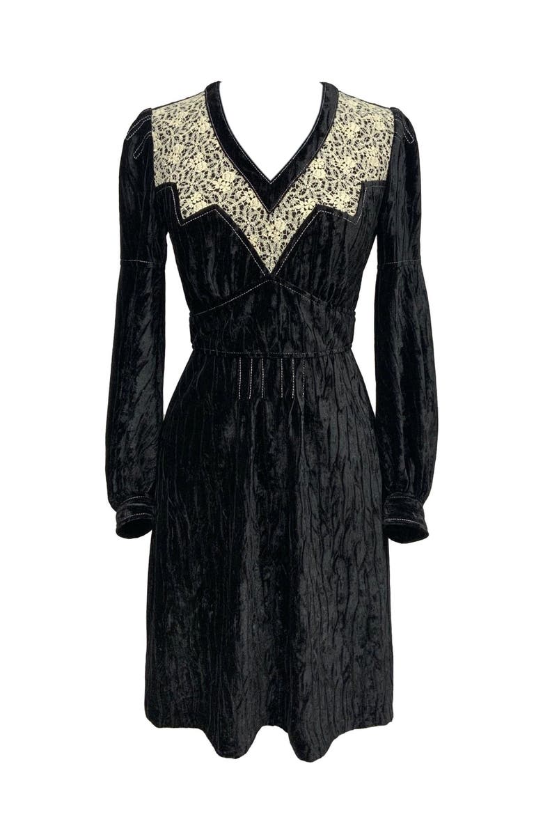 Anna Sui Crushed Velvet Cream Lace Dress, Alternate, color, 