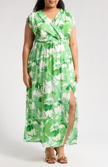 Renee C Floral Sleeveless Maxi Dress In Kelly Green
