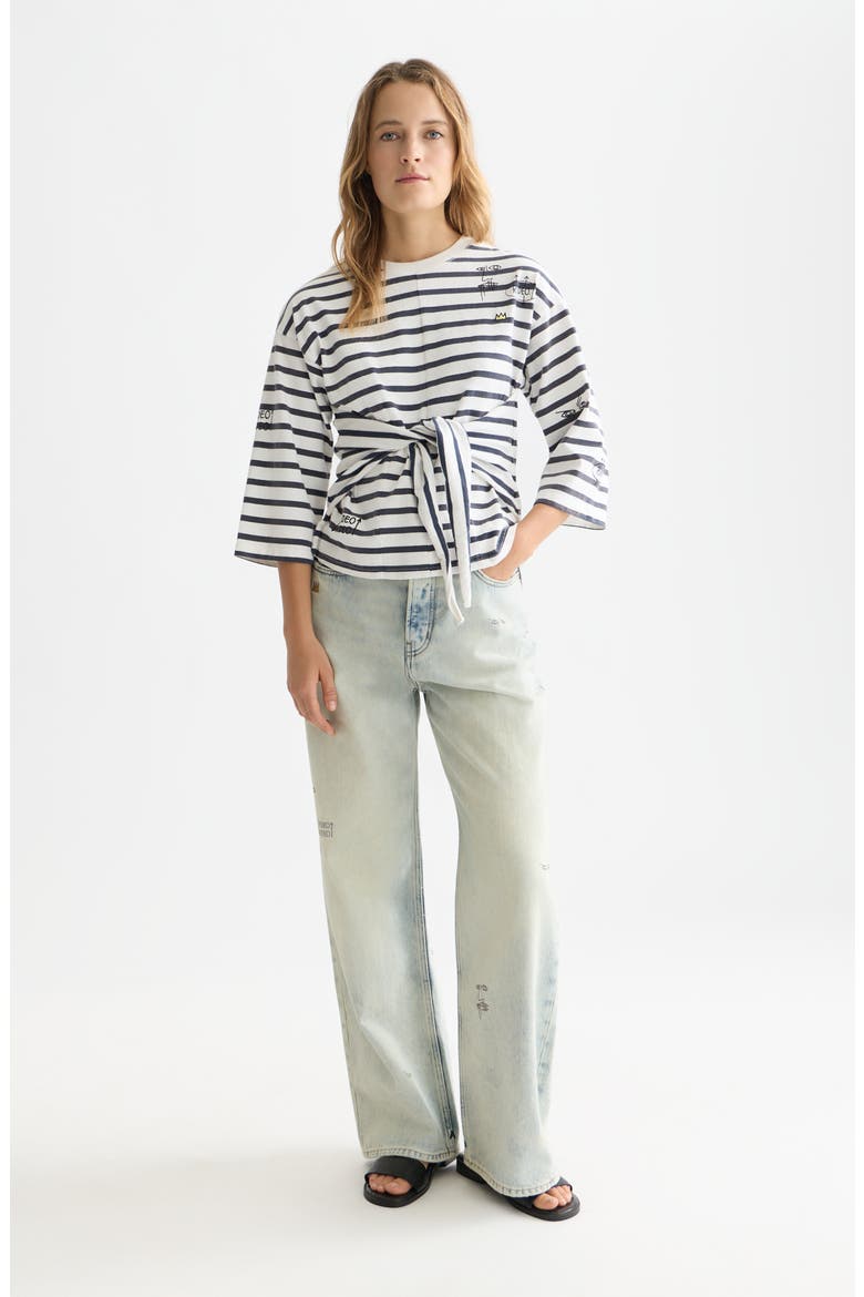 x Basquiat Breton Stripe Belted T-Shirt, Alternate, color, BLUE WHITE STRIPE
