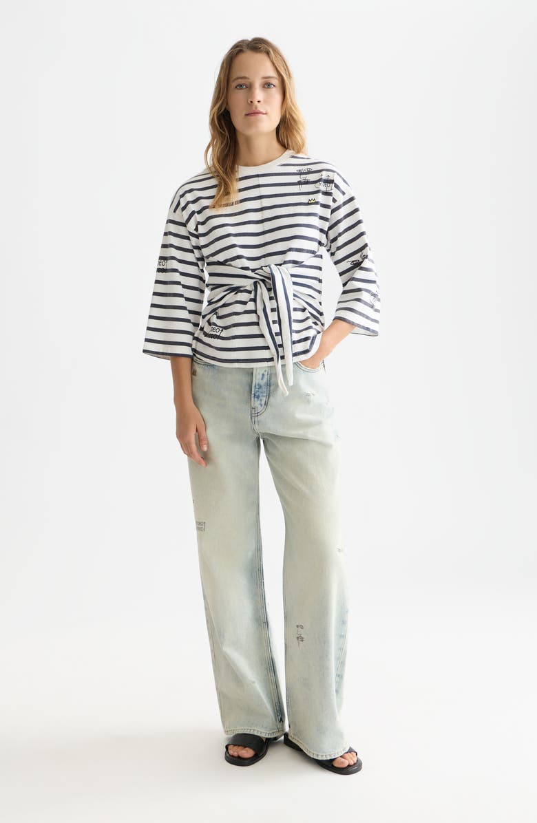 Scotch 
Soda x Basquiat Breton Stripe Belted T-Shirt, Alternate, color, Blue White Stripe